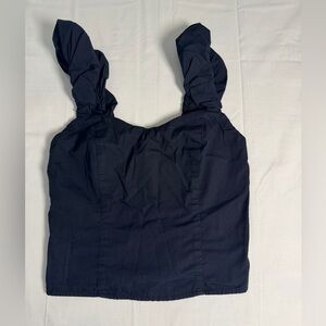 Abercrombie & Fitch Ruffled Sleeves Back Corset Top Navy Blue Size XS
